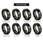 font options for inside engraving on gunmetal & blue binary 0101 pattern rings