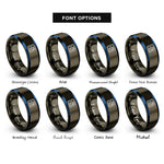 font options for inside engraving on gunmetal & blue binary 0101 pattern rings
