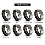 font options for inside engraving on black & gray binary heart rings