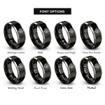 font options for inside engraving on black & grey binary heart rings