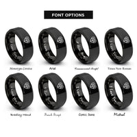 font options for inside engraving on black binary heart rings
