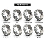 font options for inside engraving on silver binary heart rings