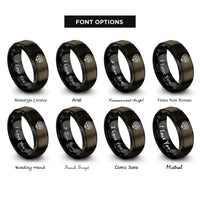 font options for inside engraving on gunmetal & black binary heart rings