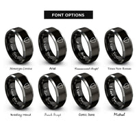 font options for inside engraving on black & silver binary shield rings