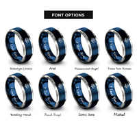font options for inside engraving on blue & gray binary tree rings