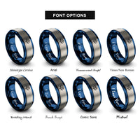 font options for inside engraving on blue & silver binary tree rings