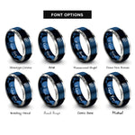 font options for inside engraving on blue & silver biodegradable leaf rings