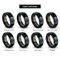 font options for inside engraving on gunmetal & blue biodegradable leaf rings