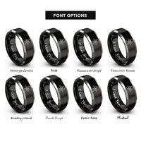 font options for inside engraving on black & silver biohazard rings