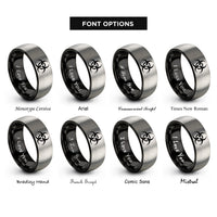 font options for inside engraving on black & gray biohazard rings