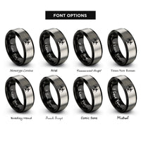 font options for inside engraving on black & silver biohazard rings