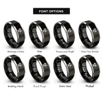 font options for inside engraving on black & silver biohazard rings