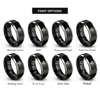 font options for inside engraving on black & silver biohazard rings