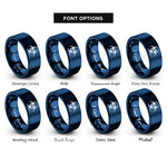 font options for inside engraving on blue biohazard symbol rings