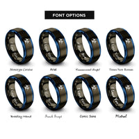 font options for inside engraving on gunmetal & blue biohazard symbol rings