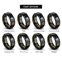 font options for inside engraving on gunmetal & blue biohazard symbol rings