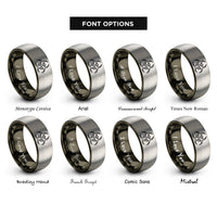 font options for inside engraving on gunmetal & silver biohazard symbol rings