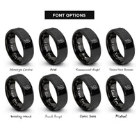 font options for inside engraving on black birch leaf twig rings