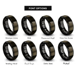 font options for inside engraving on gunmetal & black birch leaf twig rings