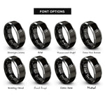 font options for inside engraving on black & grey bird footprint heart rings