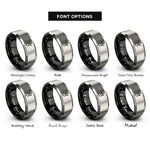 font options for inside engraving on black & silver bird footprint heart rings