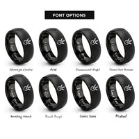 font options for inside engraving on black bird footprint heart rings