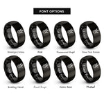font options for inside engraving on black bird footprint heart rings