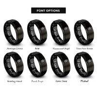 font options for inside engraving on black bird footprint heart rings