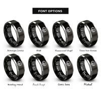 font options for inside engraving on black & silver bird nest eggs rings