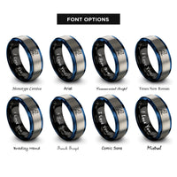 font options for inside engraving on black & blue & silver bird on branch rings