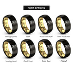 font options for inside engraving on black & gold bird on branch rings