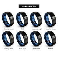 font options for inside engraving on black & blue birdhouse rings