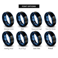 font options for inside engraving on black & blue birdhouse rings