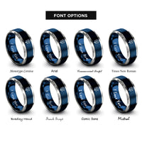font options for inside engraving on blue & silver birdhouse rings