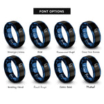 font options for inside engraving on black & blue birds flock moon rings