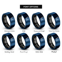 font options for inside engraving on black & blue birds flock moon rings
