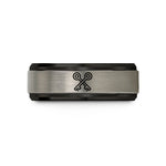 custom engraved rings men – black & silver tungsten crossed keys wedding band