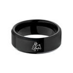 custom engraved rings men – black tungsten endurance rider silhouette wedding band