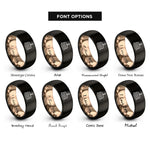 font options for inside engraving on black & rose gold birthday cake rings