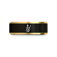 custom rings for boyfriend – black & gold tungsten fiddle bow wedding band