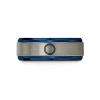 unique presents for him – blue & silver tungsten rope circle wedding band