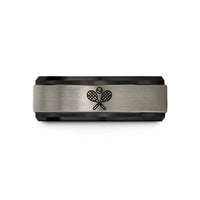 unique presents for boyfriend – black & blue & silver tungsten tennis racquets wedding band