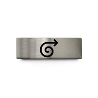 special occasion ring – blue & silver tungsten curly arrow wedding band