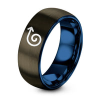 Birthday Gift for Her – gunmetal & blue tungsten curly arrow ring