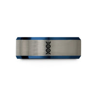 engraved rings for women – blue & gray tungsten protein alpha helix wedding band