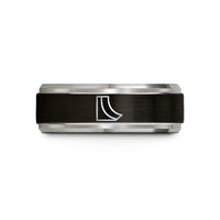 engraved presents for women – black & blue & silver tungsten quarter pipe wedding band