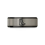 custom rings for women – black & blue & gray tungsten quarter pipe wedding band
