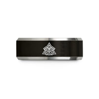 unique men’s rings present – black & grey tungsten odins eye emblem wedding band