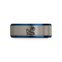 engraved rings for him – black & blue & silver tungsten ship flag wedding band