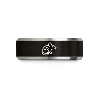 custom men's engagement ring – black & gray tungsten spotted mouse wedding band